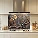 Moonlit Owl Glass Backsplash, Tempered Glass Backsplash, Copper Look Glass Backsplash Behind Stove, Glass Backsplash for Kitchen Wall, Easy to Install Stove Backsplash