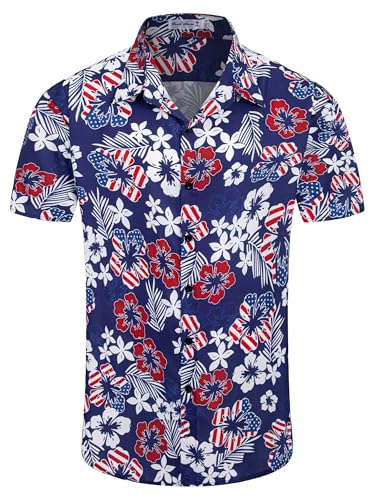 Image of Yoimira Hawaiian Shirts for Men, Print Mens Casual Short Sleeve Button Down Shirts Floral Aloha Beach Shirt