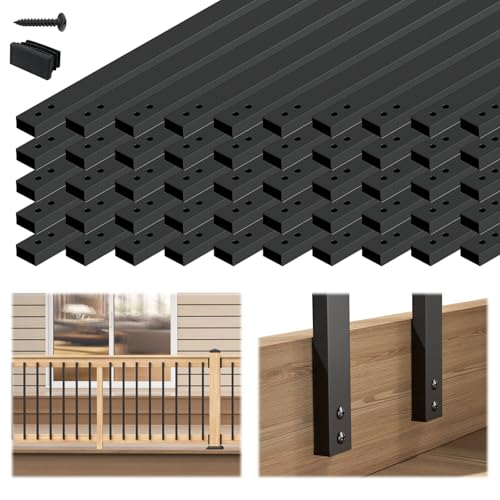 Muzata 50Pack 32 Aluminum Deck Balusters Facemount Rectangular Railing Metal Spindles with Screws Stair Porch Staircase Deck Spindles for Wood and Composite Fencing WT34