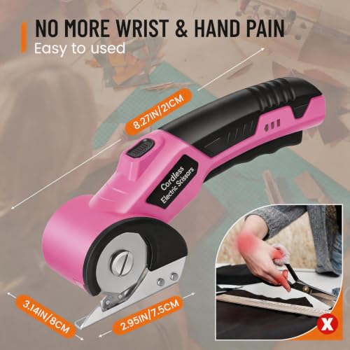 Image of Electric Scissors, Cardboard Cutter, With LED Light, High-Efficiency Brushless Motor, 2000mAh Battery, Tungsten Steel Blade, Suitable for Cloth, Cardboard, Carpet Wire Rope Cutters Pink