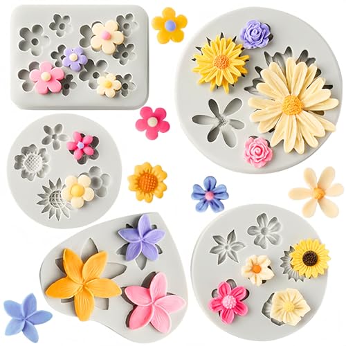 JOERSH Silicone Flower Fondant Molds 5Pcs
