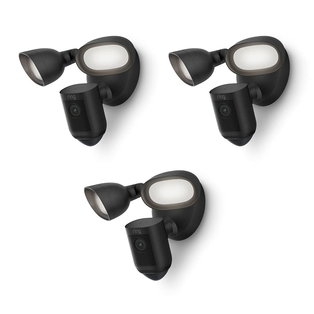 Ring Floodlight Cam Wired Pro by Amazon | Outdoor Security Camera, HDR Video, 3D Motion Detection, Bird's Eye View, Siren, alternative to CCTV system | 30-day free trial of Ring Protect | 3 Cameras