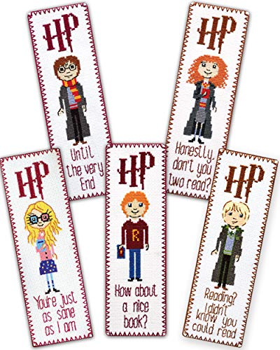 Personalized.Design Embroidery Kits for Kids 'HP Quotes' - Set of 5 DIY Bookmarks with Counted Cross-Stitching Patterns