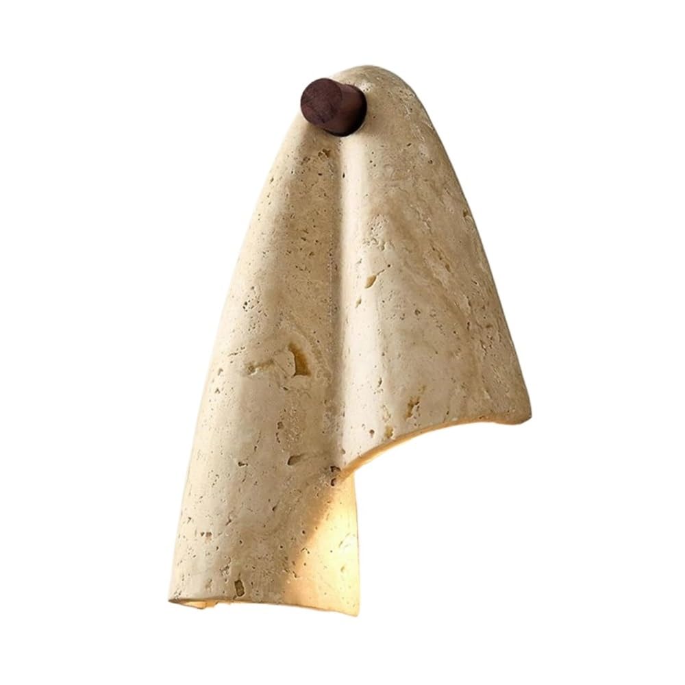 STUIJKVSZ Travertine Wall Sconce, Natural Stone Solid Wood Accent Light, Sculptural Form Lamp for Bedroom Living Room Textured Hallway Lighting Fixture
