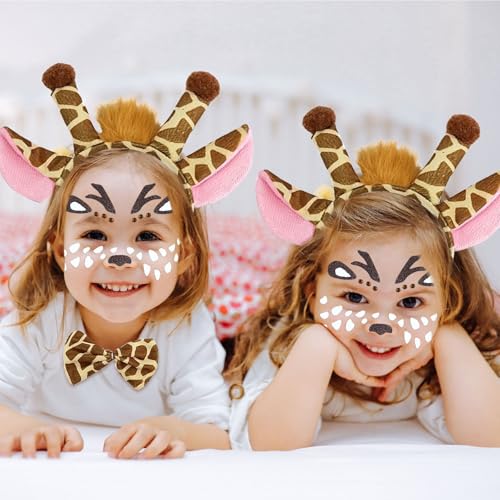 SAIIURV 5 Stück Kostüm Giraffen für Kinder Tierkostüm mit Giraffe Ohren Haarreif Fliege Schwanz Gesichtstattoo Mädchen Tutu, Tierohren Stirnband Halloween Fasching Karneval Fasching Party (Deer)