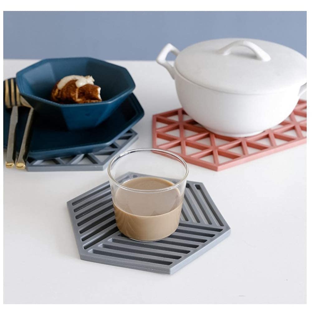 Primetan Trivet Mats,4 Pack Silicone Table Mats Heat Resistant Hot Pans Non-Slip Pot Holders Placemat for Bowl Dishes Kitchen Cooking Dining (Blue-Line) 2