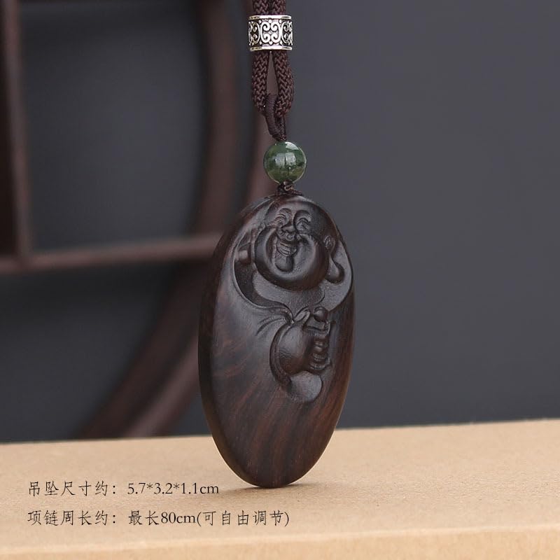 Pendentif Bouddha Ébène Antiallergique, Collier Long Robuste Ajustable