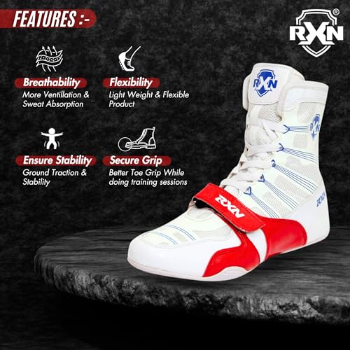 Image of RXN Boxing Shoes for Men and Women Lace Up Non Slip Rubber Sole Lightweight Mid High Top | Knockout High Top Boxing Boots for Men & Women