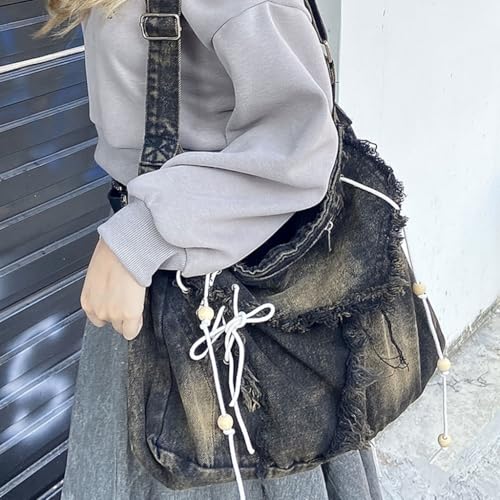 Sac à bandoulière denim délavé idéal pour les cours et les sorties - 6