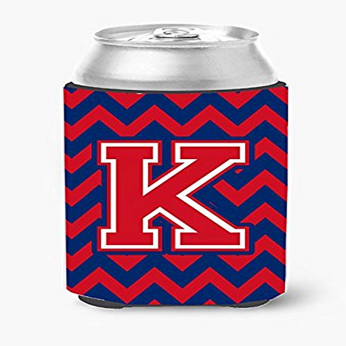 Caroline's Treasures CJ1054-KCC Letter K Chevron Yale Blue and Crimson Can or Bottle Hugger Cooler Washable Drink Sleeve Collapsible Beverage Insulated Holder, Can Hugger, Multicolor