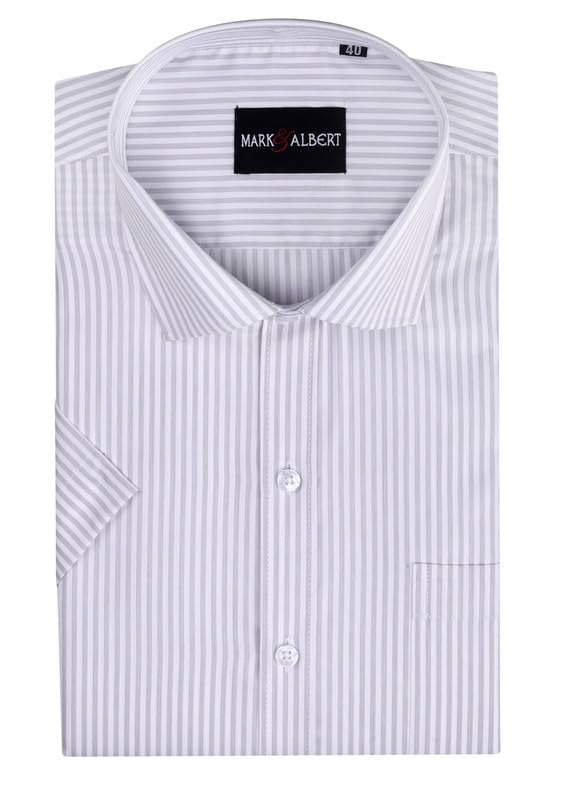 Image of MARK & ALBERT Men's Striped Half Sleeves Regular Fit Shirt | Stretchable Fabric
