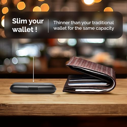 Image of OGON -DESIGNS- Aluminum card holder, RFID protection against fraud and demagnetization, compact wallet, Smart Case STOCKHOLM model (Aluminum Black, Standard lock)