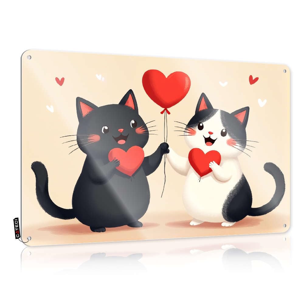 Sujd Colour Artwork Signs Rustic Gift For Gardener | Two Cats Holding Red Hearts. Rustic Metal Wall Decor For Street Home(30X40cm)