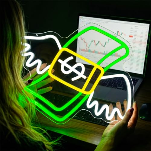 Image of Money Neon Sign,Cash LED Neon Light with Dollar Design, Dimmable Dallar Neon Light Sign for Bedroom, Game Room, Man Cave,Party Decoration, Cool Aesthetic Room Decor