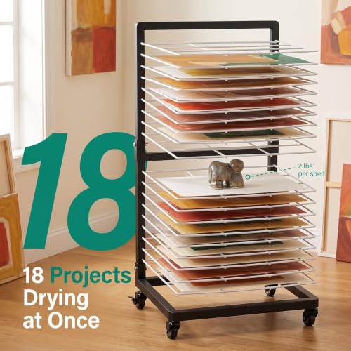 Image of OFFICEROO Art Drying Rack for Classroom & Preschool - 18-Shelf Mobile Paint Drying Rack, Canvas & Paper Drying Rack for Art Storage (Black&White)