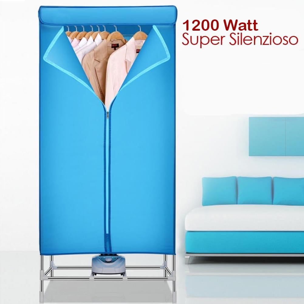 Bakaji Asciugabiancheria Elettrico ad Armadio Asciugatrice Stendino Asciuga Biancheria ad Aria Calda Potenza 1200 W con Timer 180 min Dimensione 65 x 45 x 138 cm