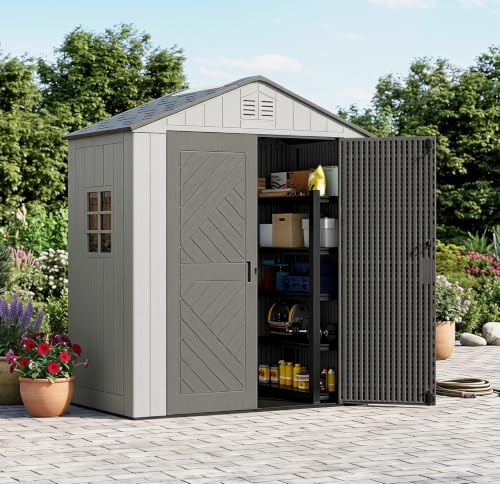 Image of KINYING 6x4 FT Outdoor Storage Shed,Resin Outdoor Sheds with Floor,Lockable