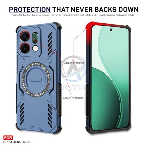 Image of AESTMO Back Case Cover for Oppo Reno 14 5G | Magnetic Case with Built-in Metal Ring | Compatible with MagSafe Accessories | Shockproof Hybrid (PC + TPU) (Blue)