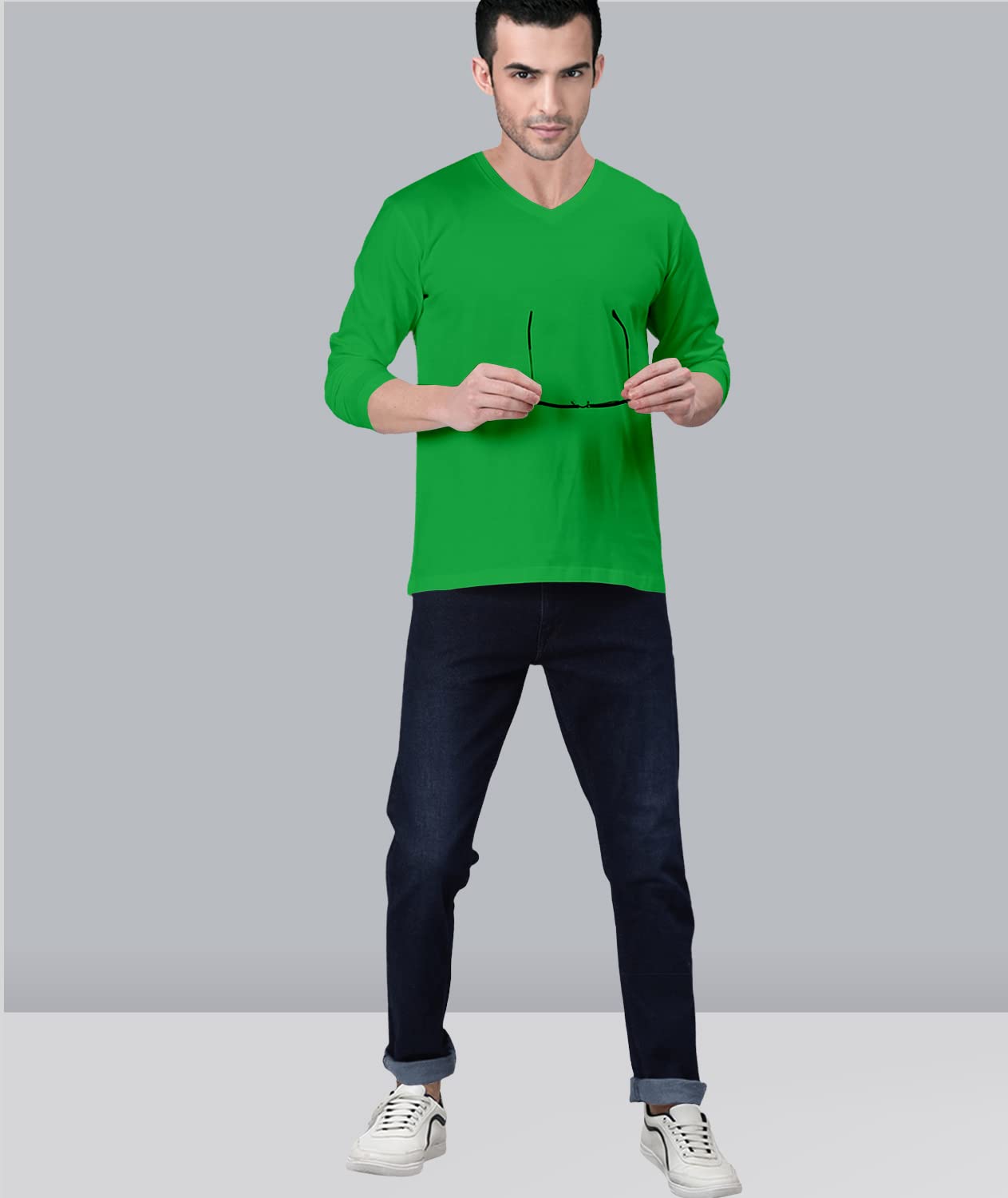 TVP Fashions Premium Plain Men V Neck Full Sleeves Festive,Offer,Discount,Sale,Limited Edition, Trendy, Trending Tees and Tshirts. (Green_Large) 1