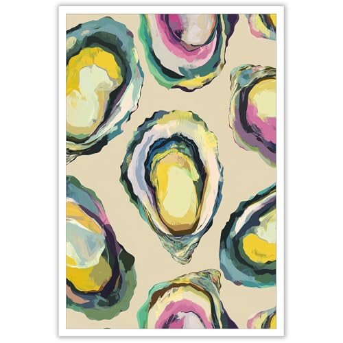 Image of Abstract Coastal Oyster Shell Poster Colorful Beachy Shell Canvas Wall Art Funny Summer Seaside Shell Aesthetic Prints Painting For Home Living Room Kitchen Restaurant Wall Decor 12x18in Unframed