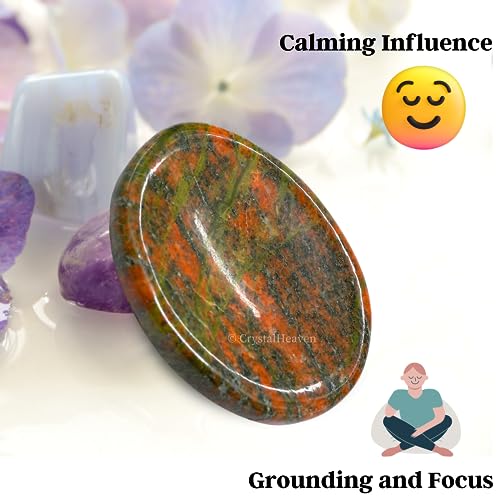 Image of Unakite Crystal Thumb Worry Pebbles Stones for Anxiety Stress Relief Massage - AAA Grade Original Healing Gemstone Agate Rubbing Stone for Yoga Meditation Spiritual Reiki Feng Shui
