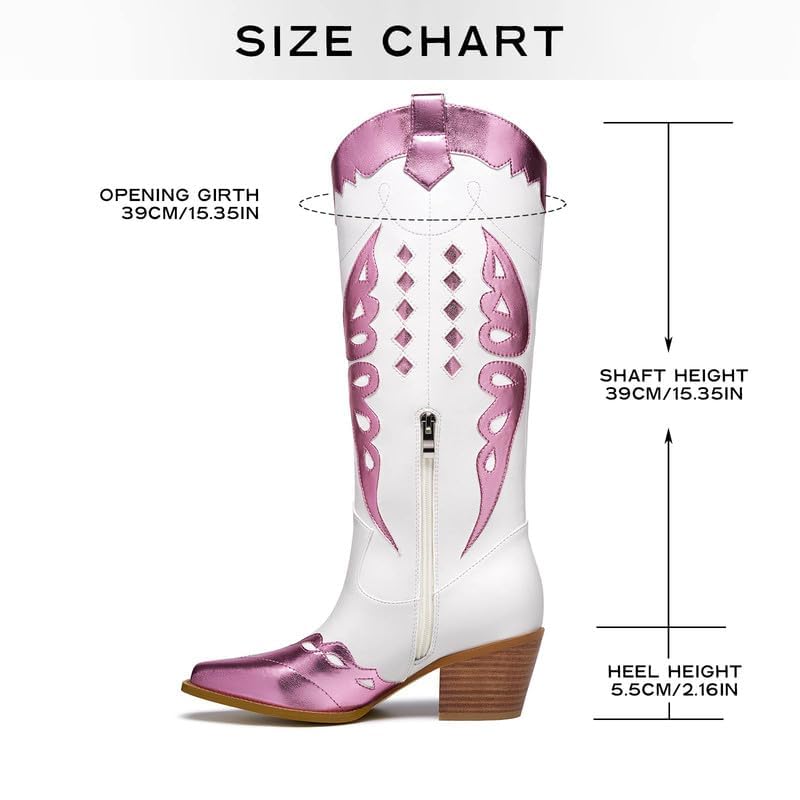 GOSERCE Women's Western Pointed toe Metallic Mid-Calf Cowboy Boots Knee High Cowgirl Boots Colorful sparkly Boots3