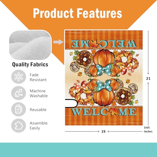 Image of Welcome Fall Mailbox Cover Magnetic Standard Size 21 inchx19 inch, Autumn Pumpkin Wreath Doughnut Decorative Post Letter Box Wrap Decor, Thanksgiving Garden Yard Outdoor Decoration