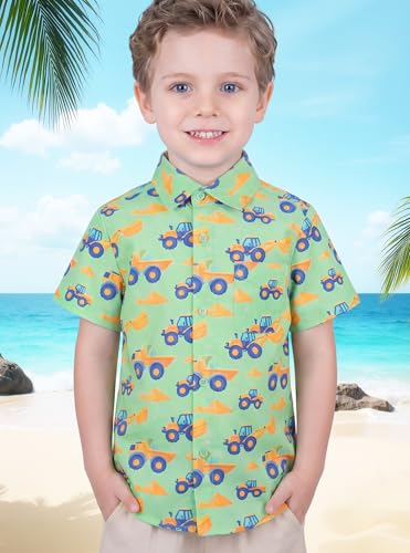 Image of Boys Hawaiian Button Down Shirt, Pure Combed Cotton Short Sleeve Size 3-15Y | Pure Combed Cotton, Smooth 60s yarn, Tagless Label, Pilling-Resistant, Shrink-Resistant, Fade-Resistant, Machine Washable