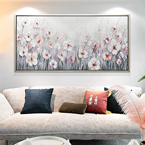 Peinture à l'huile abstraite faite main motif floral rose unique