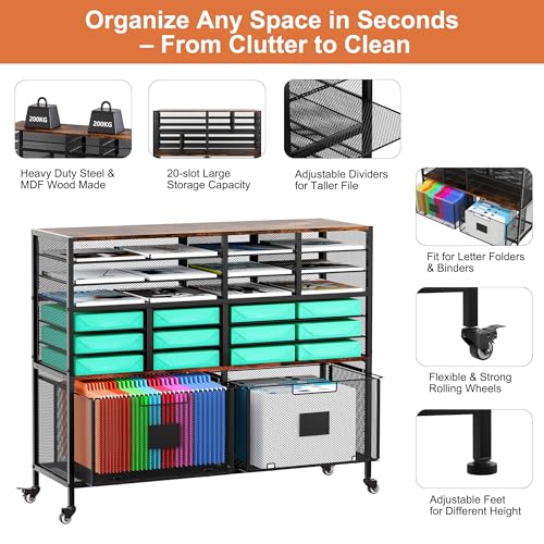 EasyPAG Rolling Cart with 2 Storage Drawer, Under Desk Filling Cabinet with Mail Sorter, Pull Out Hanging File Rack for Letter Size Folders, Mobile Utility Craft Cart for Home Office, Black