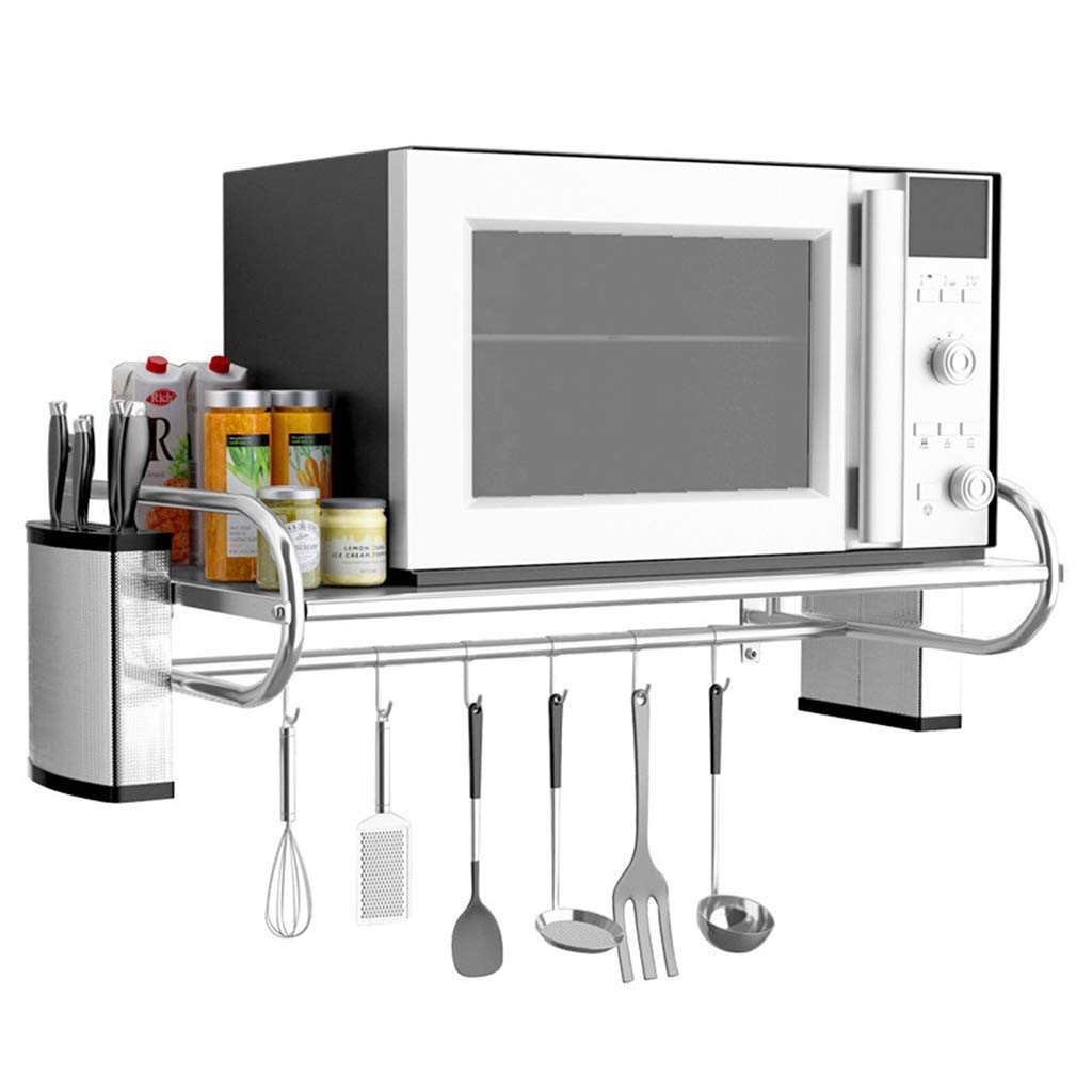 ZYL-YL Kitchen shelf Lixin Microwave Oven Rack WallMounted 304 Stainless steel Thick steel plate with Removable hook knife holder Tableware rack (color : Silver, Size : 53 * 35.5 * 19cm) Kitchen Baker