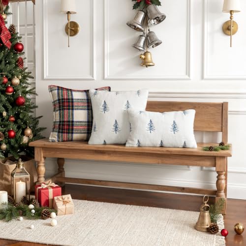 Image of MIULEE Christmas Decorative Faux Fur Pillow Covers 20x20 Inch White Blue | Set of 2, Embroidered Christmas Tree Throw Pillows, Winter Couch Covers, Festive Home Decor for Sofa Bedroom Living Room