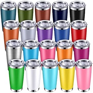 20 Pack Stainless Steel Tumbler 20 oz Tumblers with Lids Colorful Coffee Tumbler Vacuum Insulated Travel Tumbler Powder Coated Tumbler Cup Gift for Wine Cocktails Hot Cold Drinks, 20 Assorted Colors