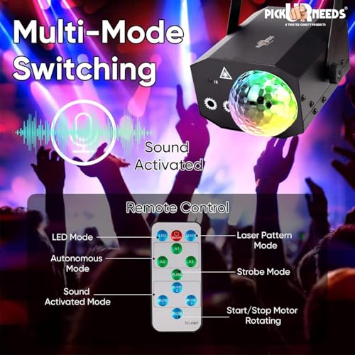 Image of Pick Ur Needs LED Party Light with Remote - Sound Activated DJ Disco Ball Light, Strobe Laser Light Projector for Home Party, Club, Wedding, Birthday, Christmas, Stage Lighting - RGB Effects