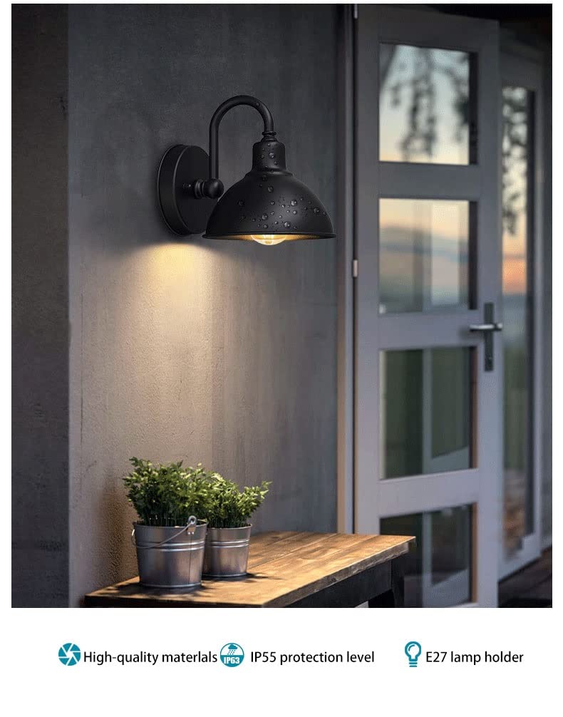 Wodoodporna lampa ścienna na zewnątrz, lampa ścienna/bateria, rustykalna lampa do ganku/podwórza, czarne oprawy oświetleniowe do łazienki, gospodarstwa, garażu, balkonu, domku na drzewie