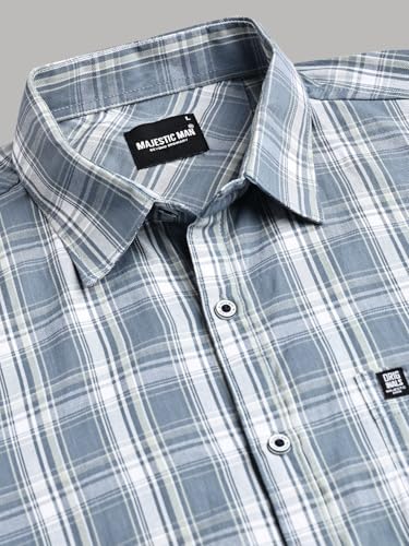 Image of Majestic Man Stylish Slim Fit Cotton Spread Collar Checked Casual Shirt for Men