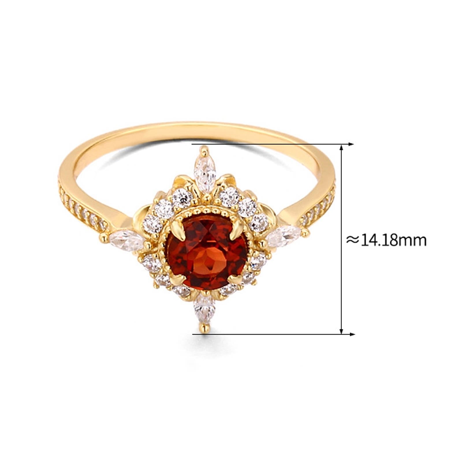 Anillo solitario Au 375/585/750 de oro amarillo con rubí rojo de laboratorio, flores
