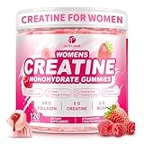 Creatine Gummies for Women, Creatine Monohydrate Gummies with Collagen, BCAA, Creatine Supplement, Enhanced Muscle Growth, Energy Boost with L-Carnitine & Taurine, Sugar Free, Strawberry Flavor-120CT