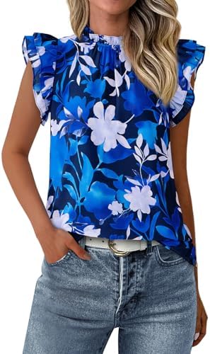 PRETTYGARDEN Women's Ruffle Short Sleeve Summer Tops 2025 Trendy Floral Trim Neck Casual Dressy Chiffon Boho Blouses Shirts
