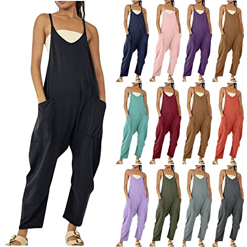 Ymadreig Jumpsuits For Women Dressy Wide Leg Long Pants Adjustable Spaghetti Strap Romper Oversized Jumpsuit With Pockets #TOP4