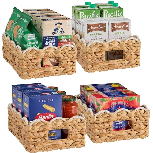 Best Choice Products 9×12 Scalloped Shelf Baskets, Woven Storage Bins, Storage Organizers for Pantry, Living Room, Bedroom, Nursery & Laundry, 4 Pack – Natural with White Trim