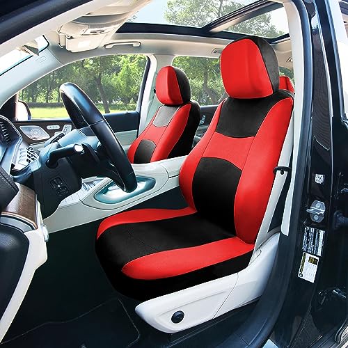 Image of FH Group Universal Car Seat Covers Full Set for SUV Truck Sedan Vans | Waterproof All-Purpose Cloth Seat Cover Set Airbag Compatible Washable Split Bench Protector Interior Upgrade - Red