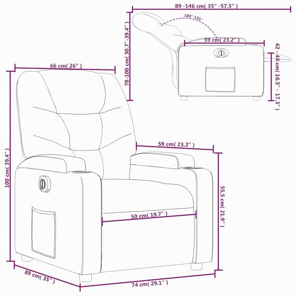 vidaXL Sillón reclinable eléctrico de Tela Gris Oscuro