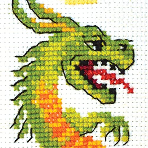 Image of Povitrulya Counted Cross Stitch Kit Green Dragon - DIY Embroidery Book Marker Set for Adults with Paper Pattern, 16 Count Aida Canvas and Presorted Floss