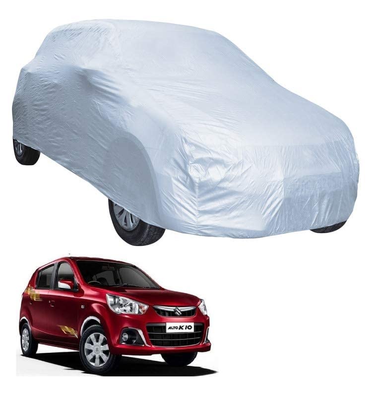 Image of Auto Hub Car Cover Compatible with Maruti Alto K10 with Weather Proof, Triple Stitched, Alto K10 Car Cover- Plain Silver