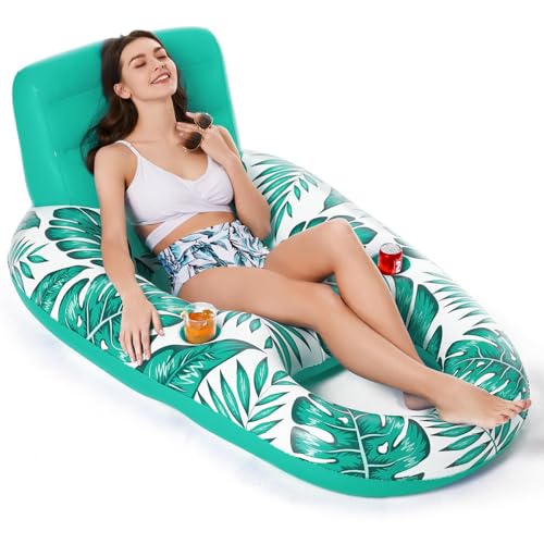 Image of Jasonwell Inflatable Pool Float Adult - Pool Floaties Lounger Floats Raft Floating Chair Water Floaties for Swimming Pool Lake Lounge Float with Cup Holders Beach Pools Party Toys for Adults