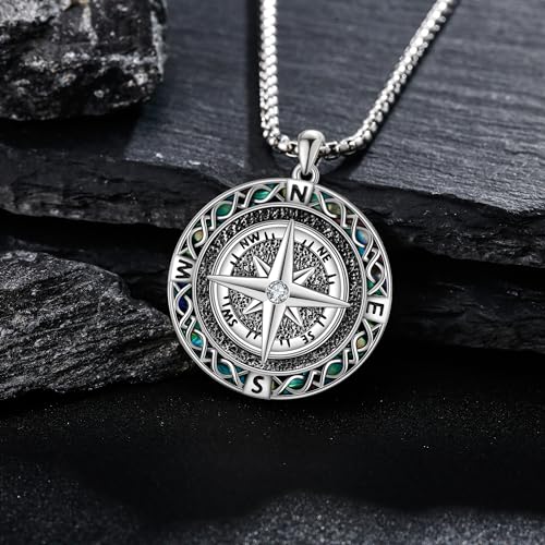 Compass Thor Hammer Necklace Sterling Silver Viking Compass Mjolnir Jewelry Gift for Men3