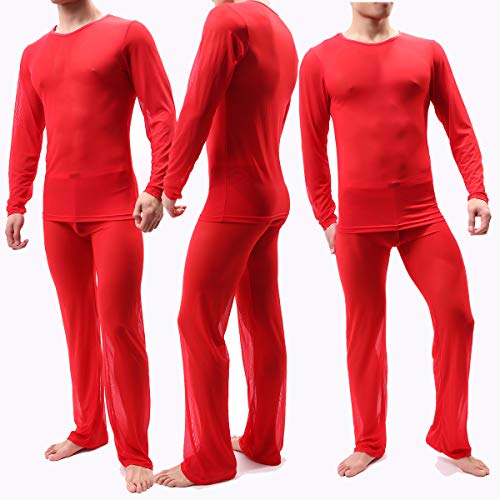 Sexy Men Pajamas Sets See Through Ice Silk T-Shirt & Pants Pajama Sexy Male Pajamas Sleepwear2