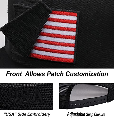 Image of Antourage American Flag Unisex Baseball Hat for Men and Women | USA Flag Mesh Snapback Flat Visor Cap + 2 Patriotic Patches
