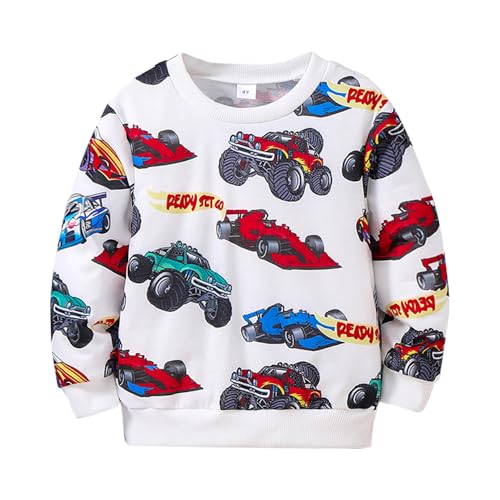 Toddler Boys Clothes-Sports Car Graphic Print Round Neck Sweatshirt-Little Boy Fall Long Sleeve Top Size(3~7 years)